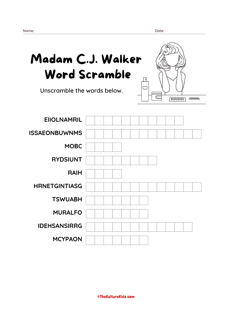 Madam C.J. Walker Word Scramble