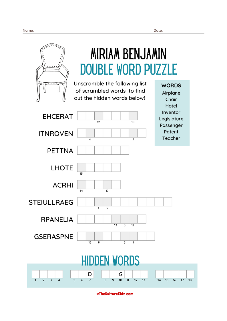 Miriam Benjamin Double Word Puzzle