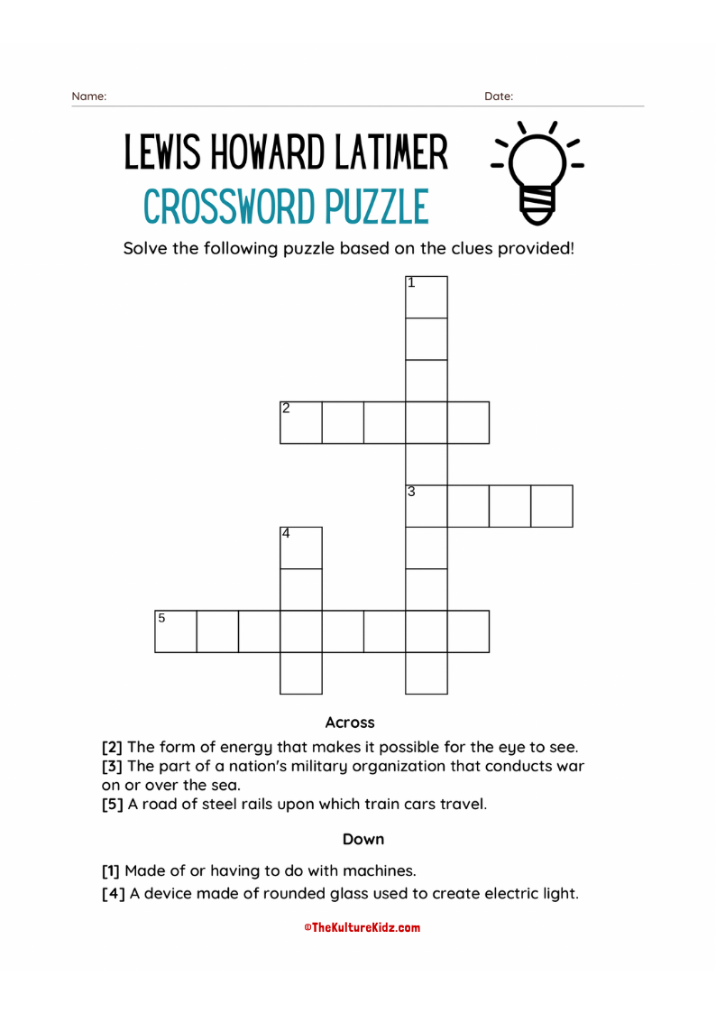 Lewis Latimer Crossword Puzzle